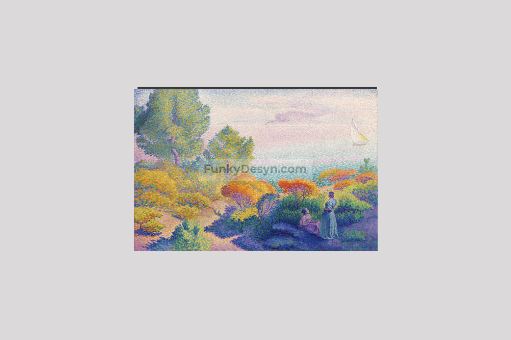 Two Women by the Shore, Mediterranean (1896) painting in high resolution by Henri-Edmond Cross