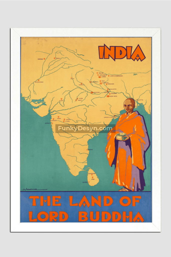 India- The Land Of Lord Buddha 11.7X16.54 Inches/ White Framed Poster Decor