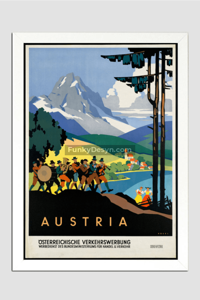 Austria Vintage Travel Poster 11.7X16.54 Inches/ White Framed Decor