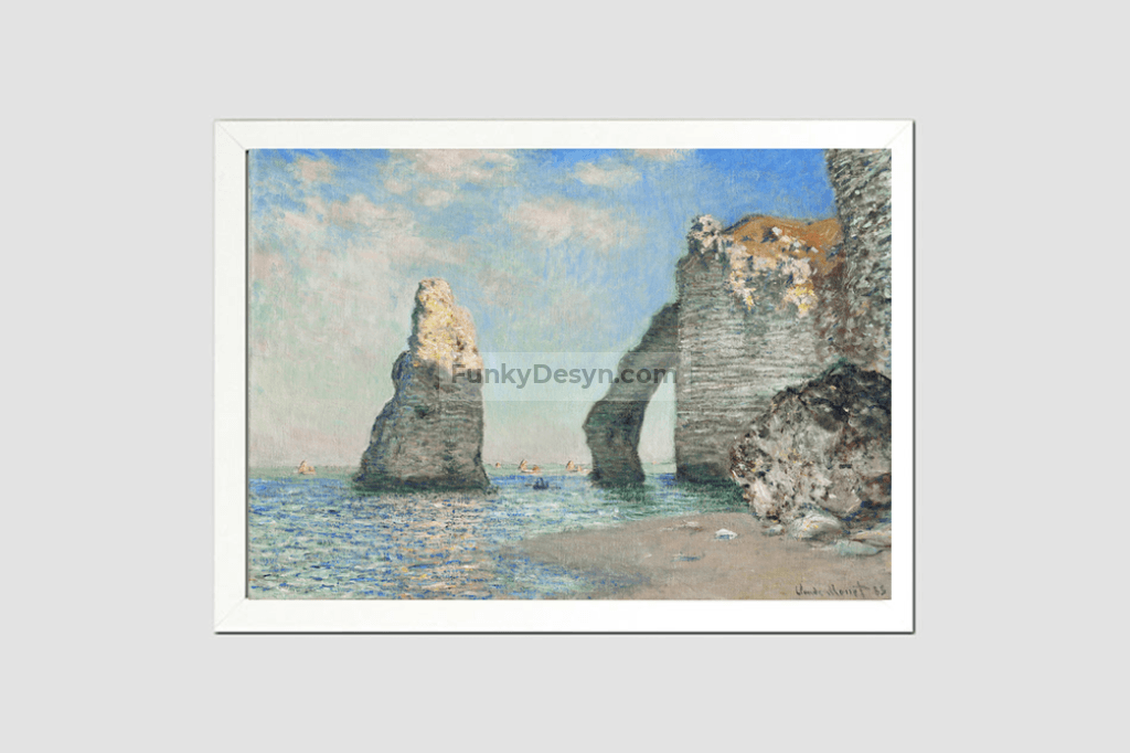 Claude Monets The Cliffs At Étretat (1885) 8.3X11.7 Inches/ White Framed Poster