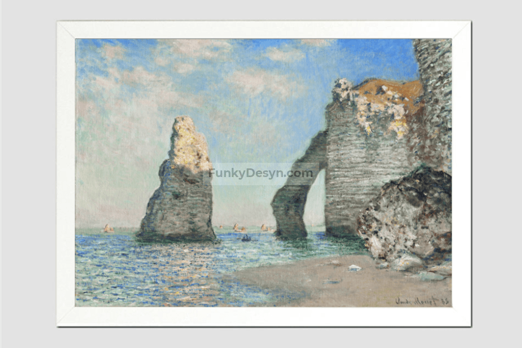 Claude Monets The Cliffs At Étretat (1885) 11.7X16.54 Inches/ White Framed Poster
