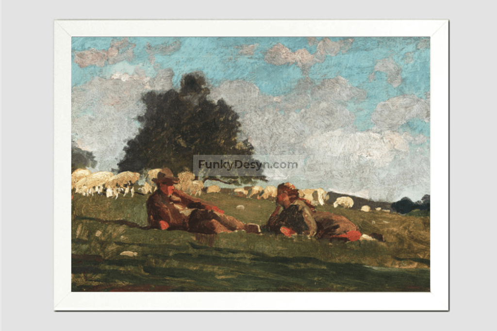 Boy and Girl in a Field with Sheep (1878) by Winslow Homer