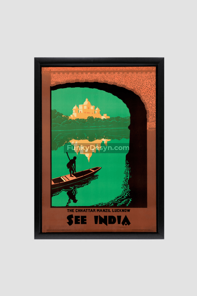 Visit India Vintage Lucknow Travel Poster 8.3X11.7 Inches/ Black Framed Decor