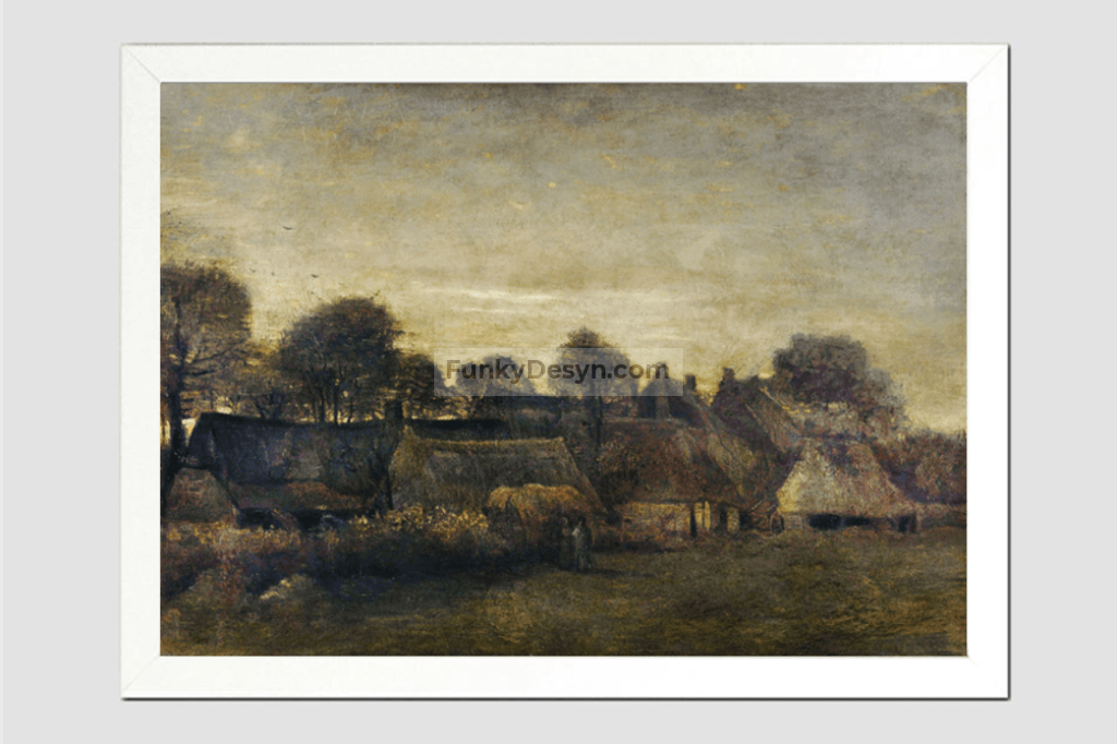 Farming Village At Twilight (1884) By Vincent Van Gogh 11.7X16.54 Inches/ White Framed Poster