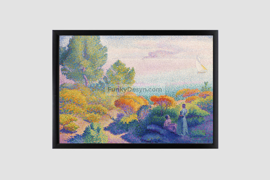 Two Women by the Shore, Mediterranean (1896) painting in high resolution by Henri-Edmond Cross