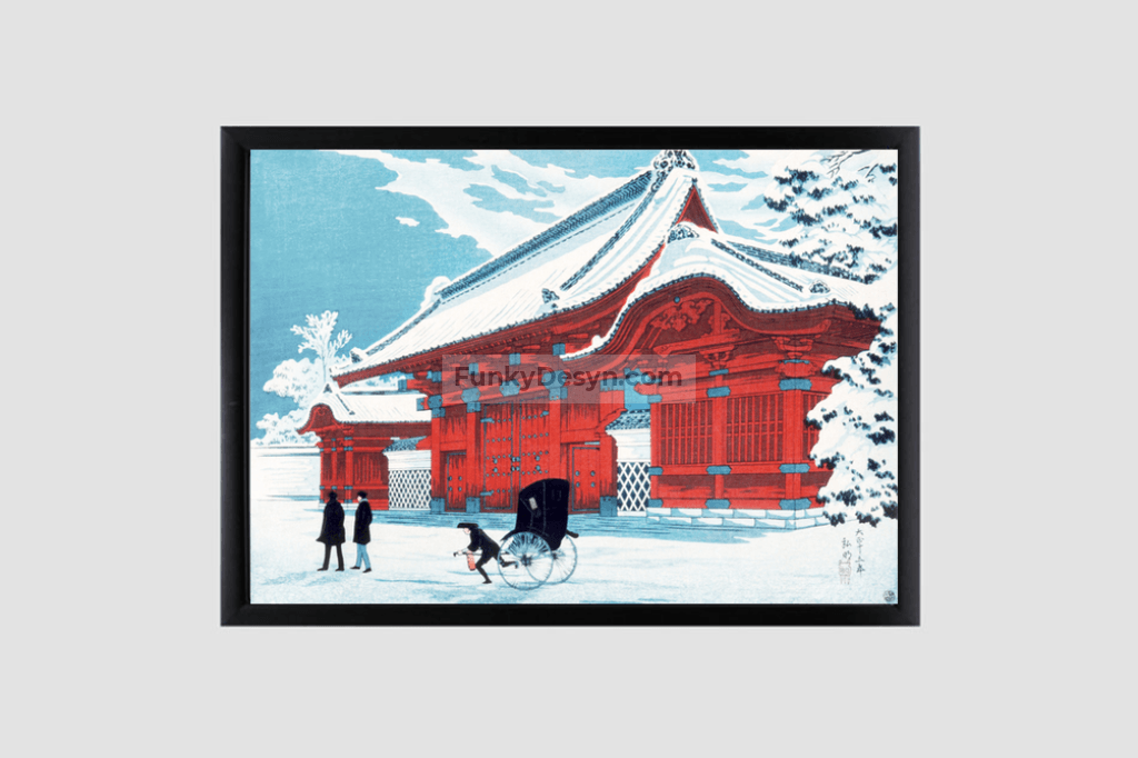 The Red Gate of Hongo in Snow (1926)  by Hiroaki Takahashi