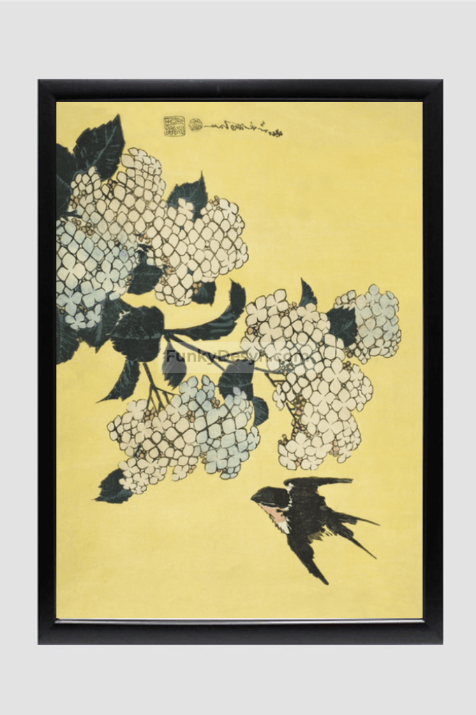 Hydrangea and Swallow, from an untitled series of large flowers by Katsushika Hokusai