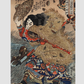 Kinhyoshi Yorin, Hero of the Suikoden by Utagawa Kuniyoshi (1753-1806), a traditional Japanese ukiyo-e style illustration of a samurai man, the hero of the Suikoden, holding katana and straw hat