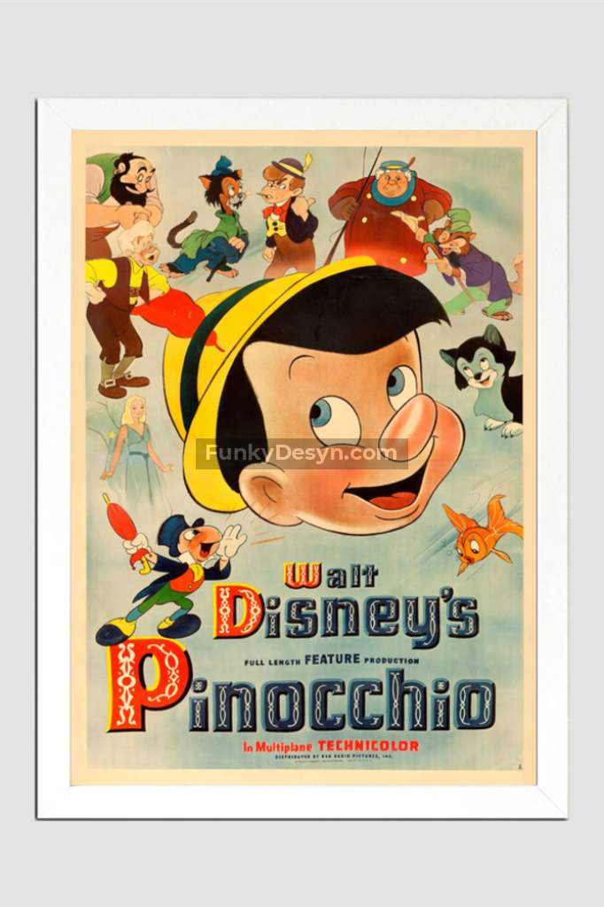 Pinocchio -1940 11.7X16.54 Inches/ White Framed Poster Decor