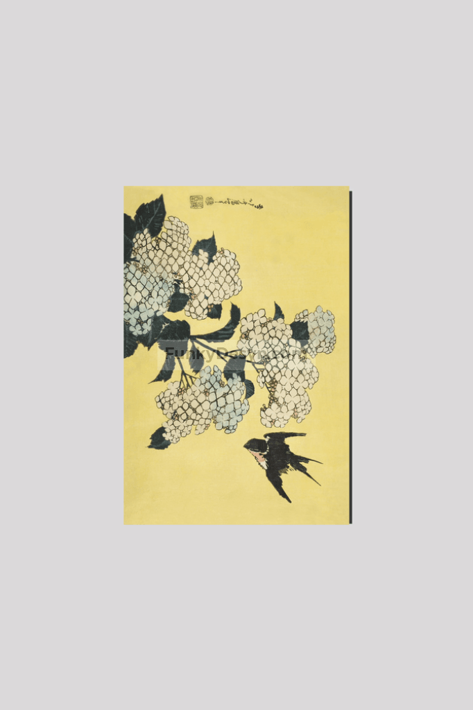 Hydrangea and Swallow, from an untitled series of large flowers by Katsushika Hokusai