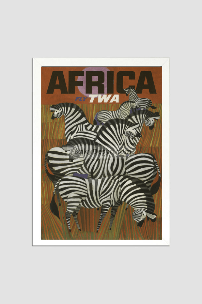 Africa Vintage Travel Poster 8.3X11.7 Inches/ White Framed Decor