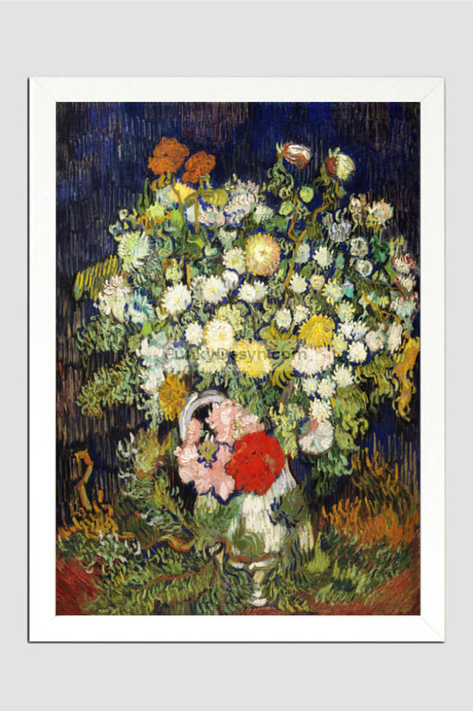 Bouquet Of Flowers In A Vase (1890) By Vincent Van Gogh 11.7X16.54 Inches/ White Framed Poster