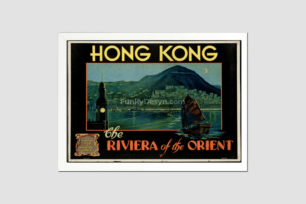 Hong Kong Vintage Travel Poster 8.3X11.7 Inches/ White Framed Poster Decor