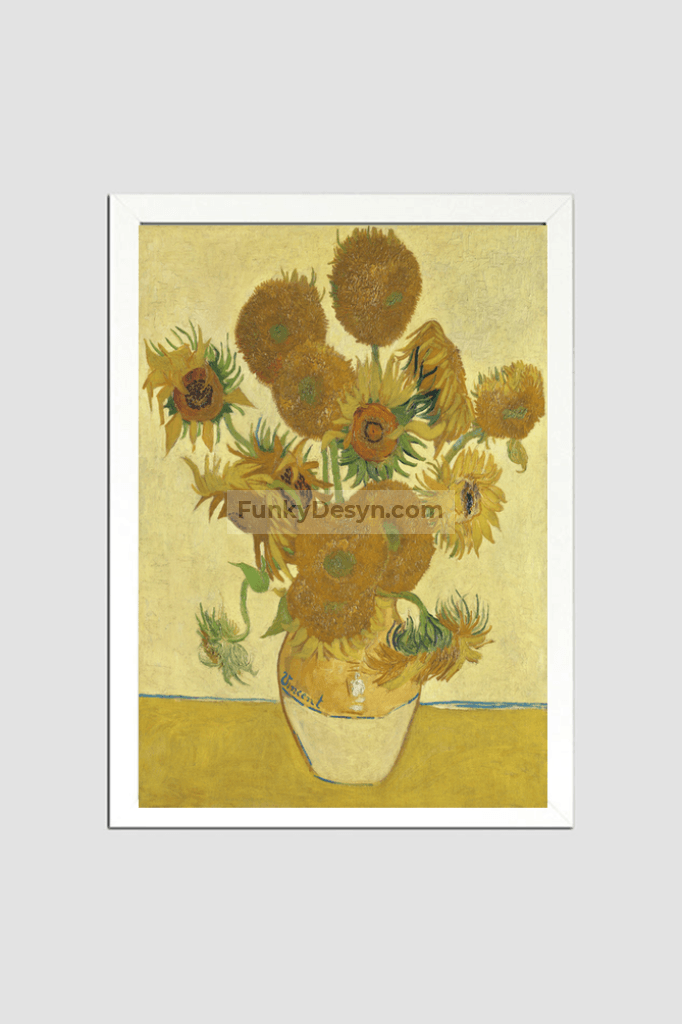 Vincent Van Goghs Sunflowers (1888) Famous Still Life Painting. 8.3X11.7 Inches/ White Framed Poster