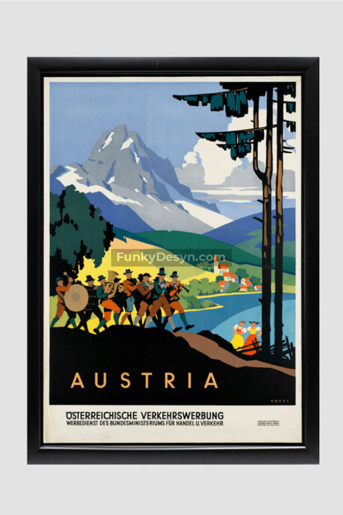 Austria Vintage Travel Poster 11.7X16.54 Inches/ Black Framed Decor