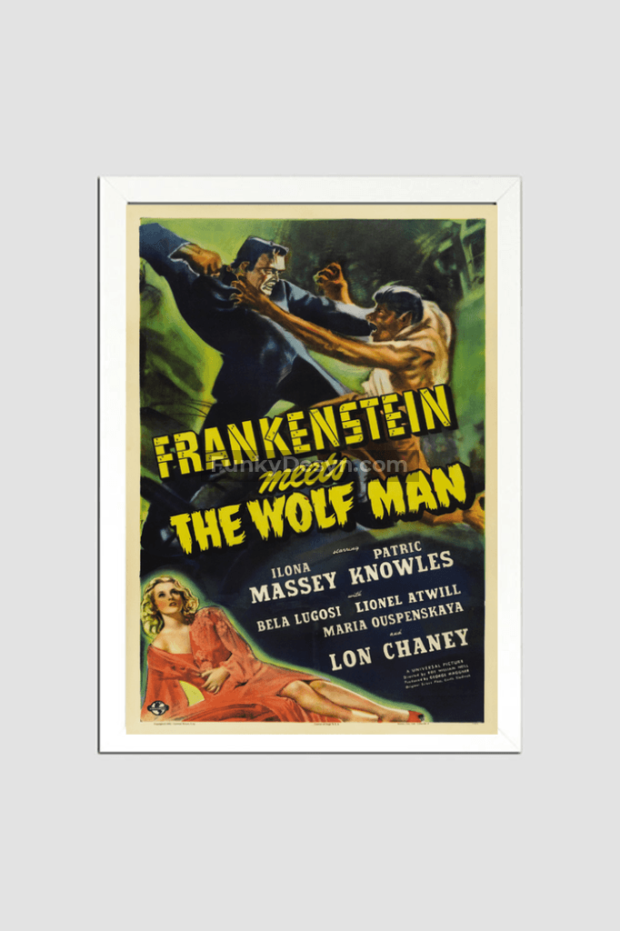Frankenstein Meets The Wolf Man -1943 8.3X11.7 Inches/ White Framed Poster Decor