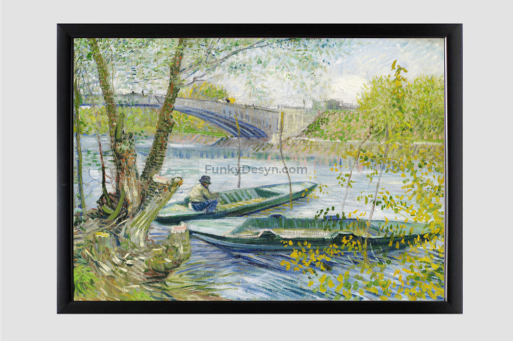Fishing In Spring The Pont De Clichy (Asnières) (1887) By Vincent Van 11.7X16.54 Inches/ Black