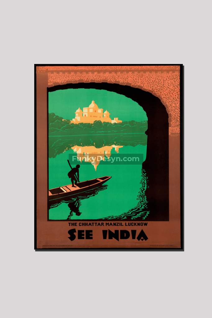 Visit India Vintage Lucknow Travel Poster 16X20 Inches/ Wrapped Canvas Decor