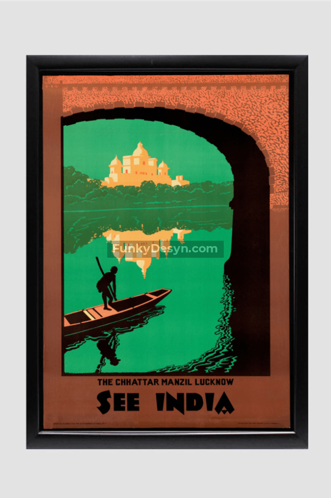 Visit India Vintage Lucknow Travel Poster 11.7X16.54 Inches/ Black Framed Decor