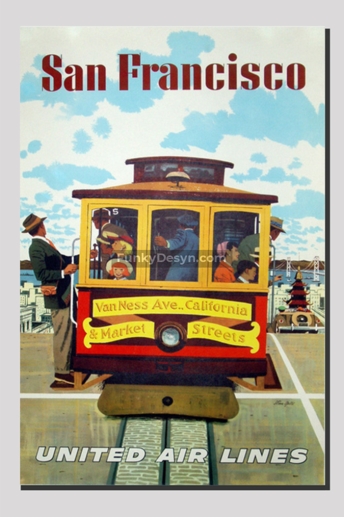 United Airlines San Francisco Vintage Poster 20X30 Inches/ Wrapped Canvas Decor