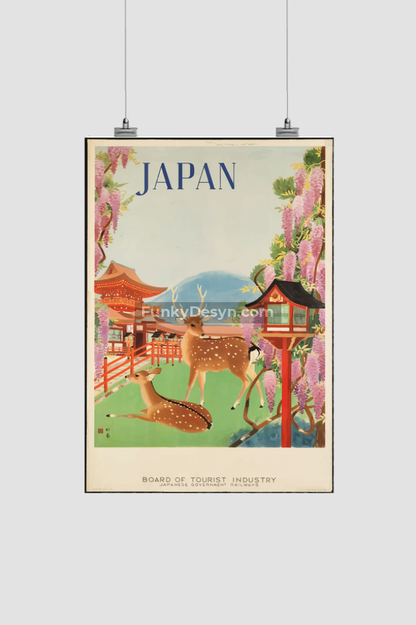 Visit Japan Vintage Travel Poster 8.3X11.7 Inches/ Rolled Decor