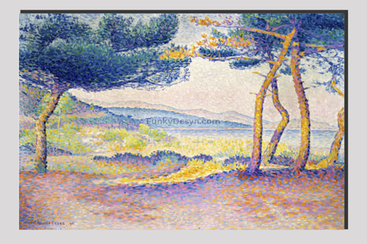 Pines Along the Shore (1896) painting in high resolution by Henri-Edmond Cross.