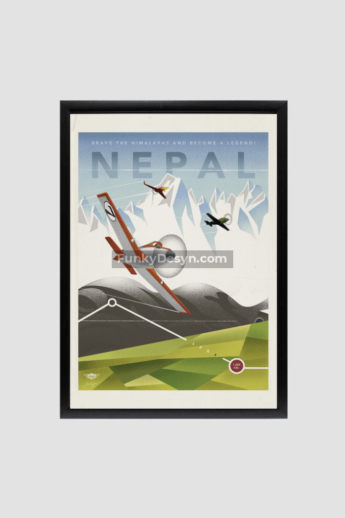 Planes Vintage Poster Nepal 8.3X11.7 Inches/ Black Framed Decor