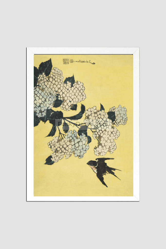 Hydrangea and Swallow, from an untitled series of large flowers by Katsushika Hokusai