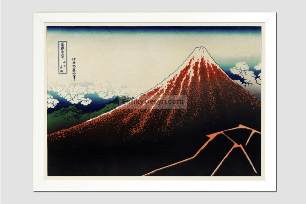 Sanka Hakuu by Katsushika Hokusai (1760-1849), meaning Shower below a summit  a traditional Japanese Ukyio-e style illustration of Mount Fuji