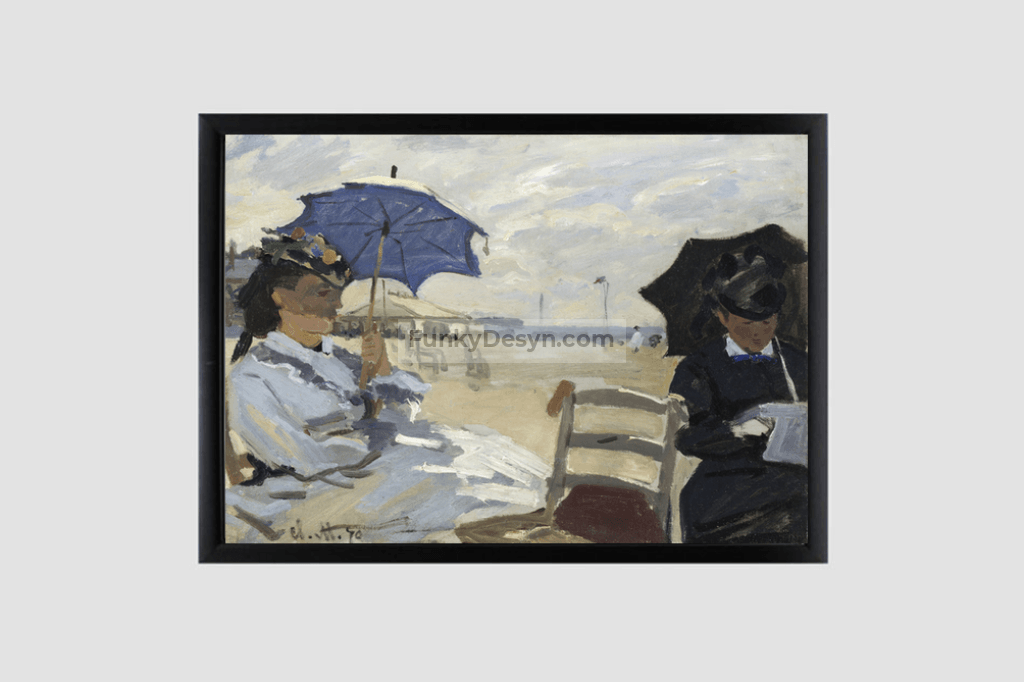 Claude Monets The Beach At Trouville (1870) 8.3X11.7 Inches/ Black Framed Poster