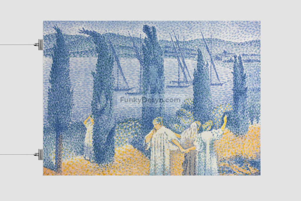 The Promenade; Landscape with Cypresses (1897) painting in high resolution by Henri-Edmond Cross