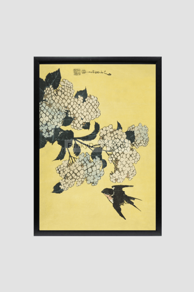 Hydrangea and Swallow, from an untitled series of large flowers by Katsushika Hokusai