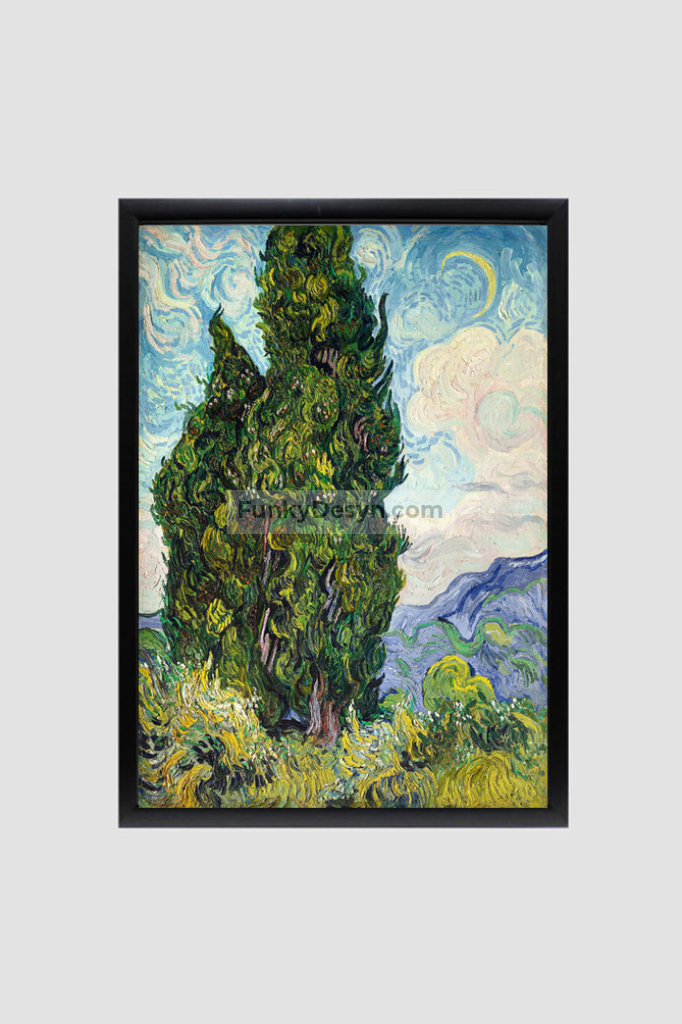 Cypresses (1889) By Vincent Van Gogh. 8.3X11.7 Inches/ Black Framed Poster