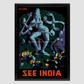 See India Ellora - Vintage Travel Poster 8.3X11.7 Inches/ Black Framed Decor