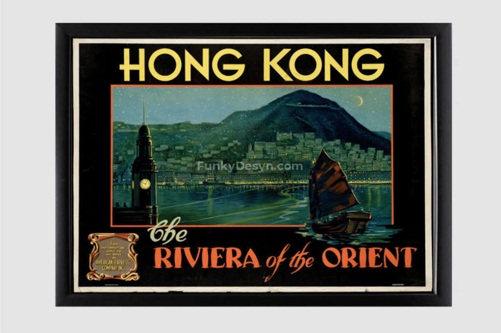 Hong Kong Vintage Travel Poster 11.7X16.54 Inches/ Black Framed Poster Decor