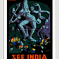See India Ellora - Vintage Travel Poster 11.7X16.54 Inches/ White Framed Decor