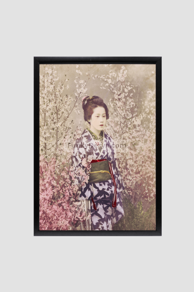 Beautiful photomechanical prints of a Geisha and Cherry Blossom (1887–1897) by Ogawa Kazumasa