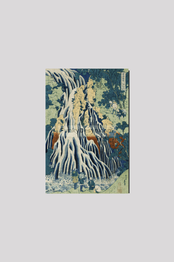 Shimotsuke Kurokami-Yama Kurifuri no Taki by Katsushika Hokusai (1760-1849) a traditional Japanese Ukyio-e style illustration of majestic Kirifuri Falls at Mount Kurokami in Shimosuke and sightseers