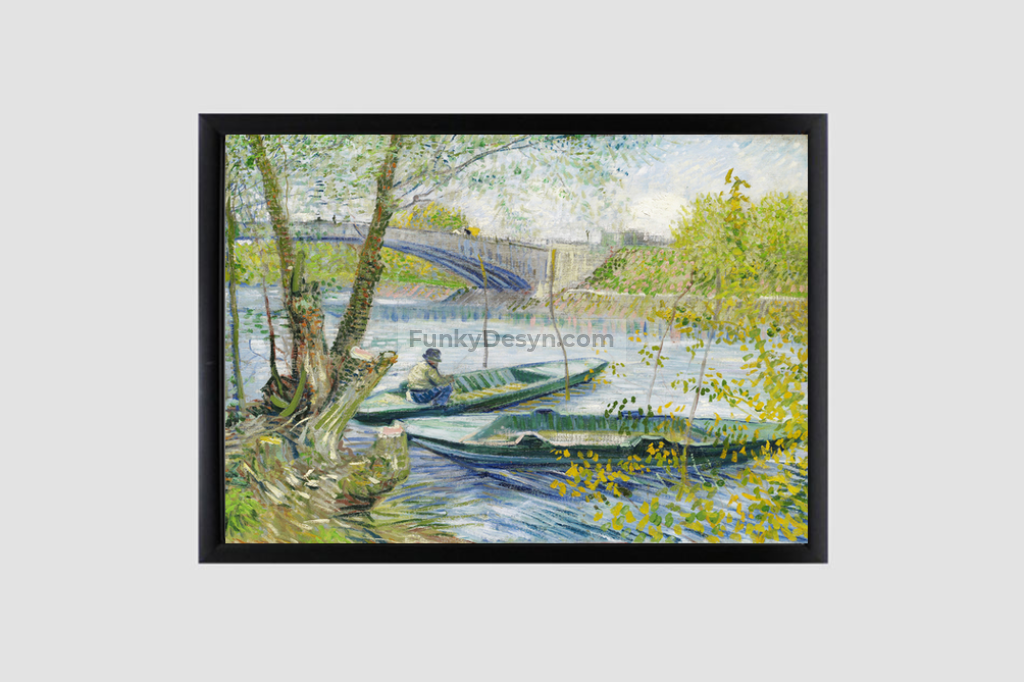 Fishing In Spring The Pont De Clichy (Asnières) (1887) By Vincent Van 8.3X11.7 Inches/ Black Framed