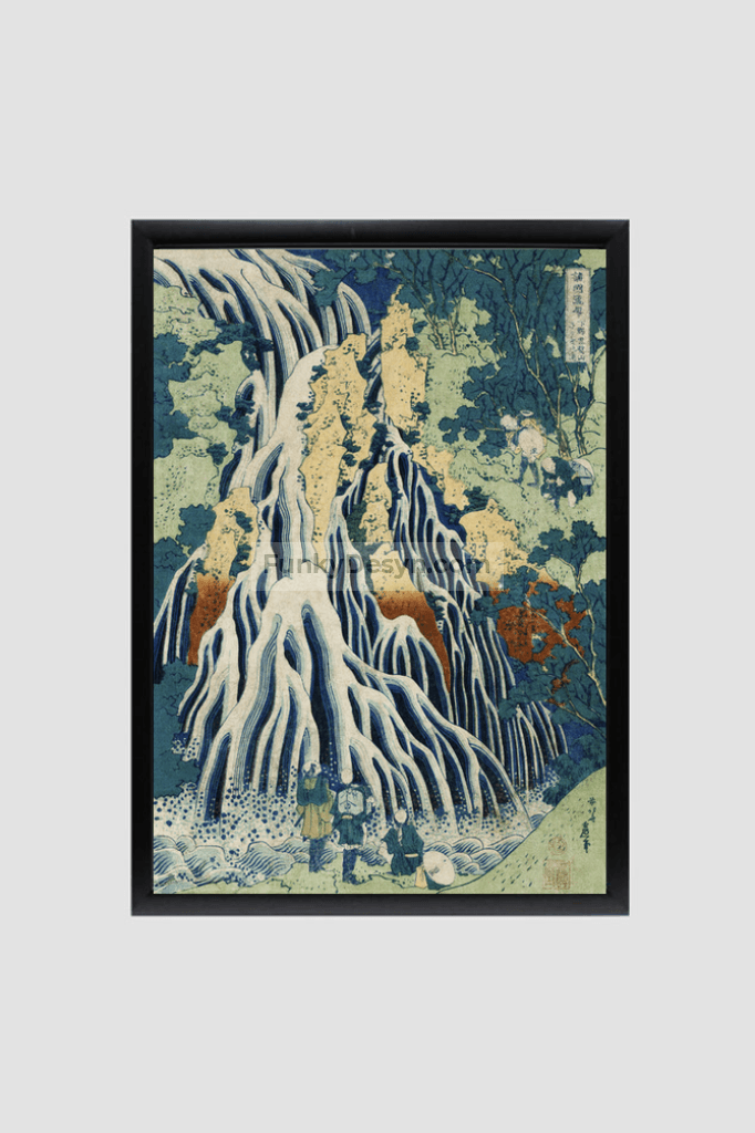 Shimotsuke Kurokami-Yama Kurifuri no Taki by Katsushika Hokusai (1760-1849) a traditional Japanese Ukyio-e style illustration of majestic Kirifuri Falls at Mount Kurokami in Shimosuke and sightseers