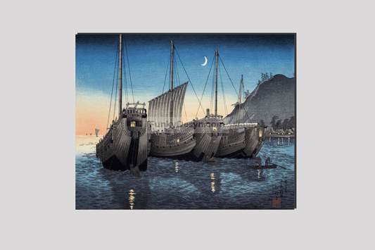 Junks in Inatori Bay, Izu (1926) print in high resolution by Hiroaki Takahashi