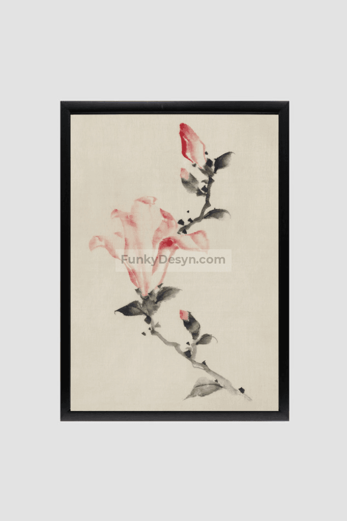 Large Pink Blossom on a Stem with Three Additional Buds by Katsushika Hokusai
