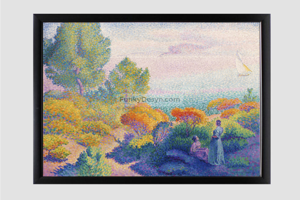 Two Women by the Shore, Mediterranean (1896) painting in high resolution by Henri-Edmond Cross