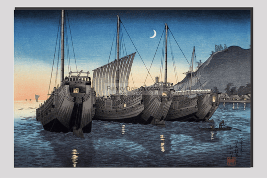 Junks in Inatori Bay, Izu (1926) print in high resolution by Hiroaki Takahashi