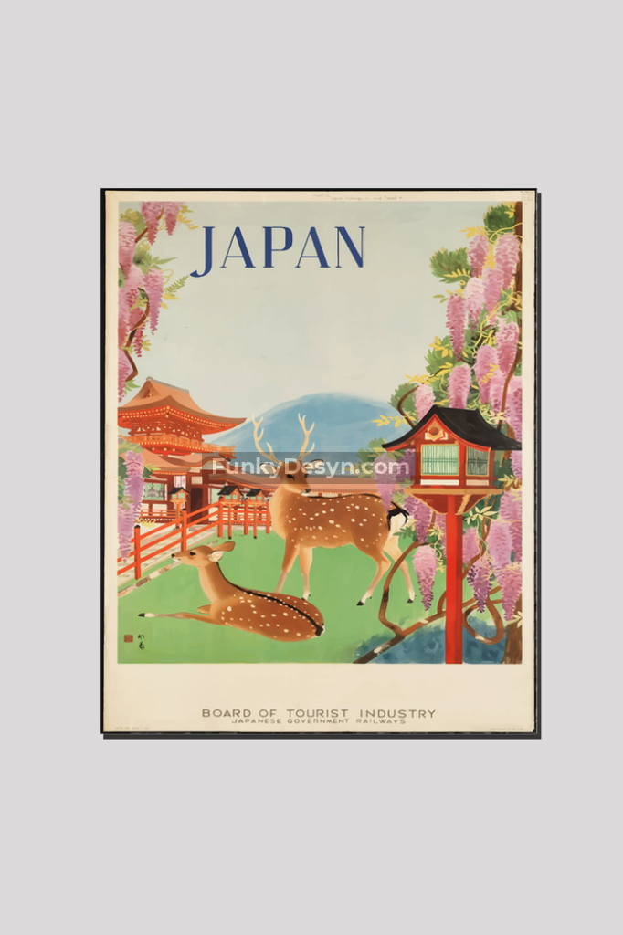 Visit Japan Vintage Travel Poster 16X20 Inches/ Wrapped Canvas Decor
