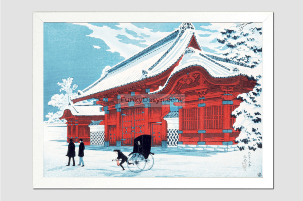 The Red Gate of Hongo in Snow (1926)  by Hiroaki Takahashi