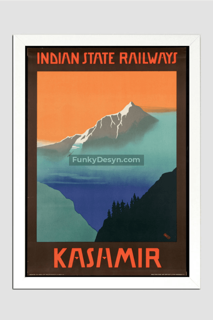 Vintage Kashmir Travel Poster 11.7X16.54 Inches/ White Framed Decor