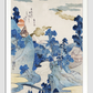 Fuji no Yukei by Utagawa Kuniyoshi (1798-1861), translated An Evening View of Fuji, a traditional Japanese ukiyo-e style illustration of the stream of Asazawa in spring with view of Mount Fuji from the hot springs at Hakon