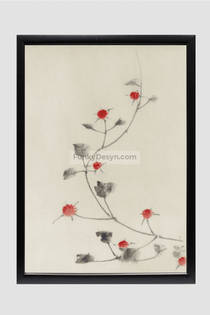 Large Pink Blossom on a Stem with Three Additional Buds by Katsushika Hokusai