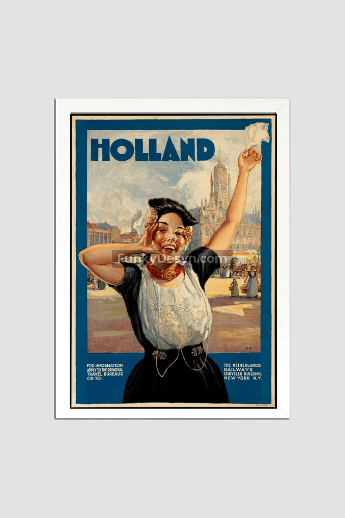 Holland Tourism Vintage Poster 8.3X11.7 Inches/ White Framed Decor